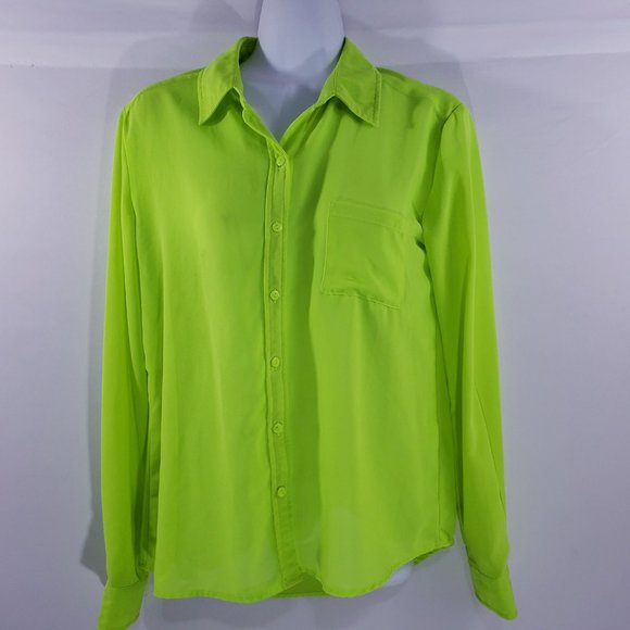 Kut From The‎ Kloth Womens Top Button Up Chartreuse - Picture 6 of 8